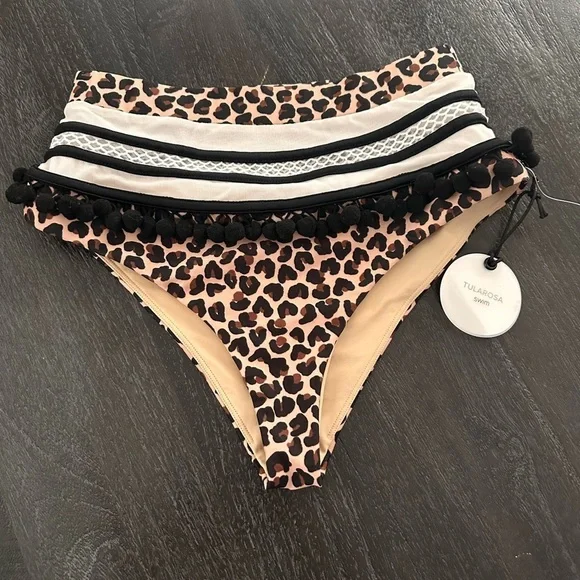 Tularosa Leopard Print High-Waisted Bikini‎ Bottom Sz S - Picture 3 of 5